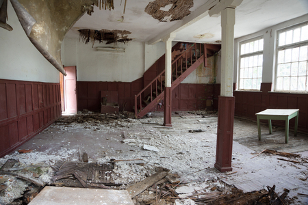 Indoor of old abandoned school in desolate villageの写真素材