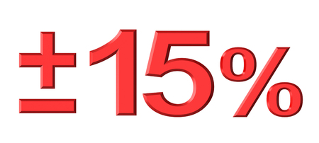 3d render of fifteen percent text with plus and minus isolated over white backgroundの写真素材