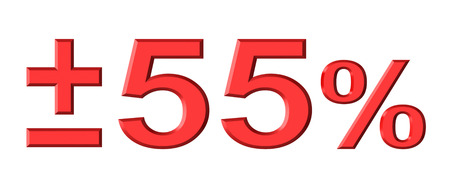 3d render of fifty five percent text with plus and minus isolated over white backgroundの写真素材