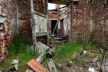 Outdoor of old abandoned school in desolate villageの写真素材