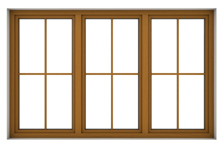 3d render of wooden window frame isolated on white backgroundの写真素材