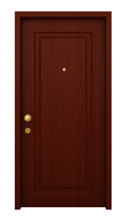 3d render of wooden door with frame isolated on white backgroundの写真素材