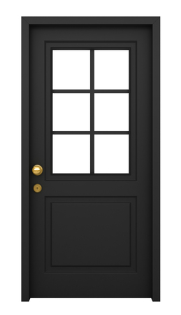3d render of black door with frame isolated on white backgroundの写真素材