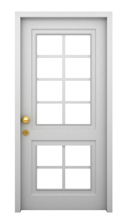 3d render of white door with frame isolated on white backgroundの写真素材