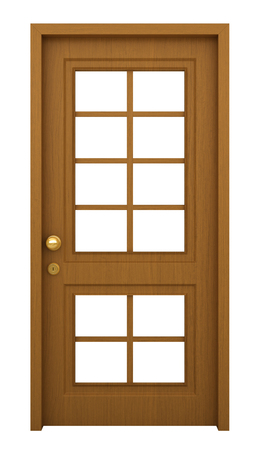 3d render of wooden door with frame isolated on white backgroundの写真素材