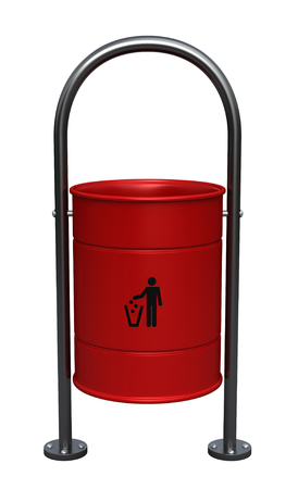 3d render of red dustbin isolated over white backgroundの写真素材