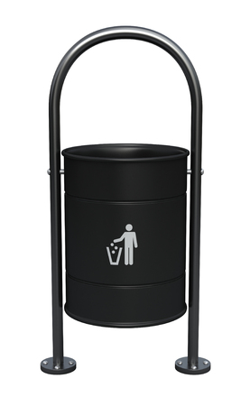 3d render of black dustbin isolated over white backgroundの写真素材