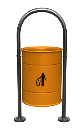 3d render of orange dustbin isolated over white backgroundの写真素材