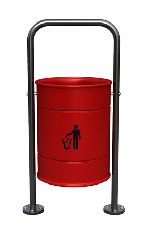 3d render of red dustbin isolated over white backgroundの写真素材