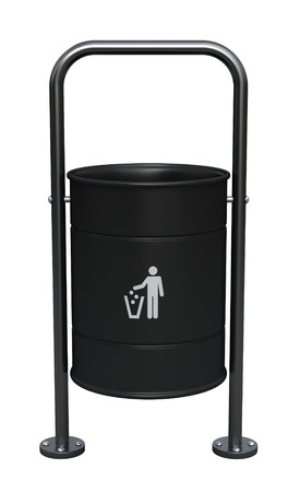 3d render of black dustbin isolated over white backgroundの写真素材