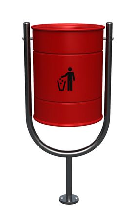 3d render of red dustbin isolated over white backgroundの写真素材