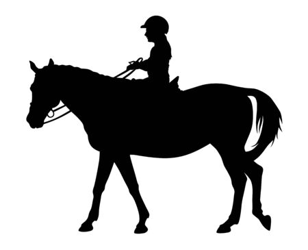 Vector illustration of horse and child rider silhouettesのイラスト素材