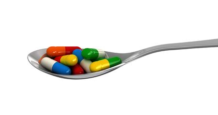 3d render of pills in spoon isolated over white backgroundの写真素材