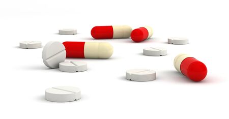 3d render of pills over white backgroundの写真素材