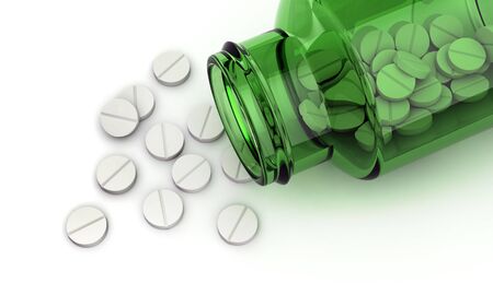 3d render of pills and a phial over white backgroundの写真素材