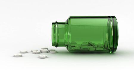 3d render of pills and a phial over white backgroundの写真素材