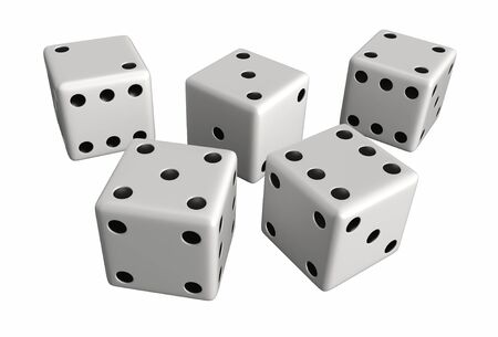 3d render of white dices isolated over white backgroundの写真素材