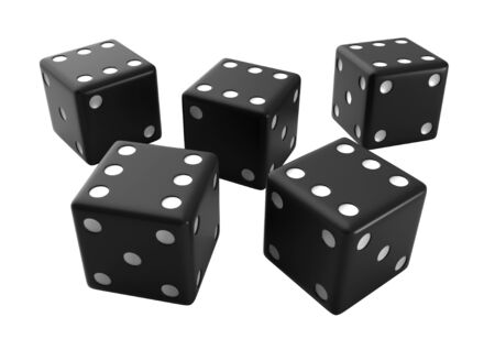 3d render of black dices isolated over white backgroundの写真素材