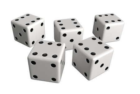 3d render of white dices isolated over white backgroundの写真素材
