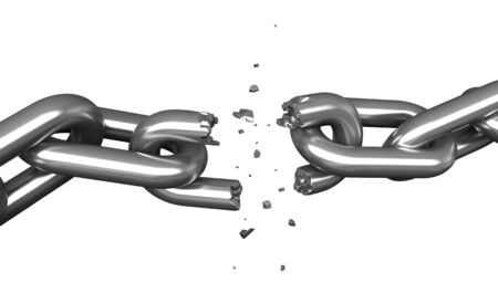 3d render of breaking chains isplated over white backgroundの写真素材