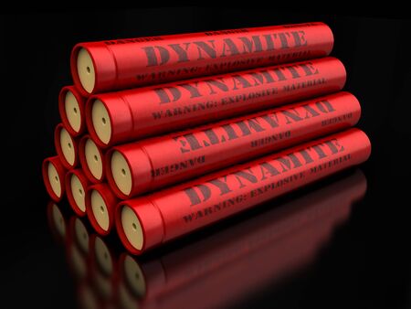 3d render of dynamite sticks on black backgroundの写真素材