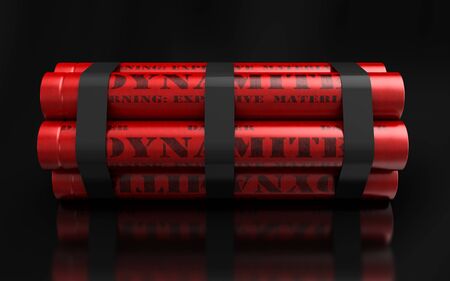 3d render of dynamite sticks on black backgroundの写真素材