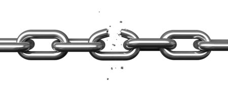 3d render of breaking chains isolated over white backgroundの写真素材