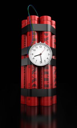 3d render of dynamite sticks with clockwork on black backgroundの写真素材
