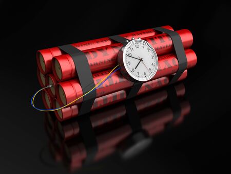 3d render of dynamite sticks with clockwork on black background