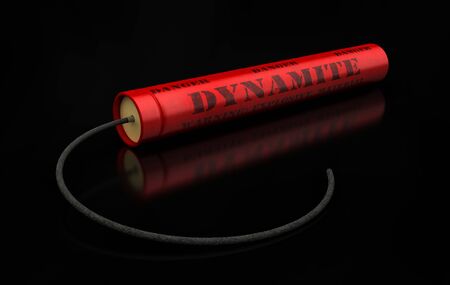 3d render of dynamite sticks with wick on black backgroundの写真素材