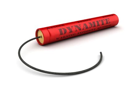 3d render of dynamite stick with wick on white backgroundの写真素材