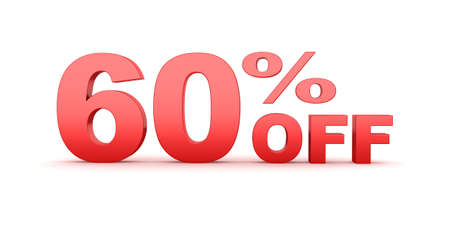 3d render of 60 percent off sale text isolated over white backgroundの写真素材