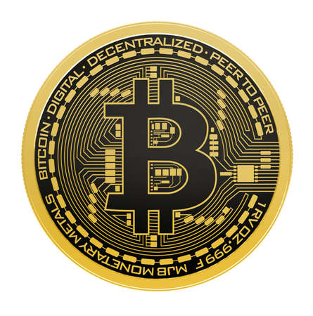 3d render of abstract bitcoins isolated on white backgroundの写真素材
