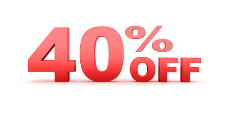 3d render of 40 percent off sale text isolated over white backgroundの写真素材