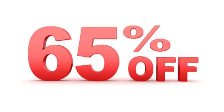 3d render of 65 percent off sale text isolated over white backgroundの写真素材
