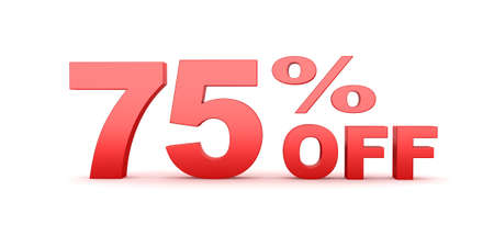 3d render of 75 percent off sale text isolated over white backgroundの写真素材