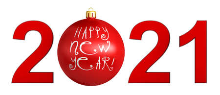 Conceptual 3d rendering of new year 2021 isolated over whiteの写真素材