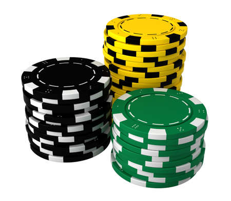 3d render of casino chips isolated over white backgroundの写真素材
