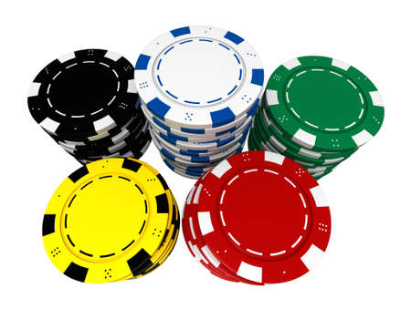 3d render of casino chips isolated over white backgroundの写真素材