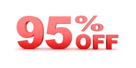 3d render of 95 percent off sale text isolated over white backgroundの写真素材