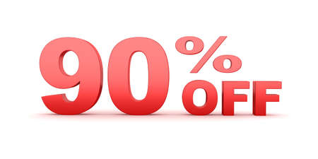 3d render of 90 percent off sale text isolated over white backgroundの写真素材