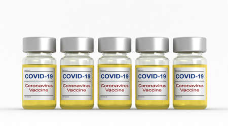 3d render of coronavirus vaccine vialの写真素材