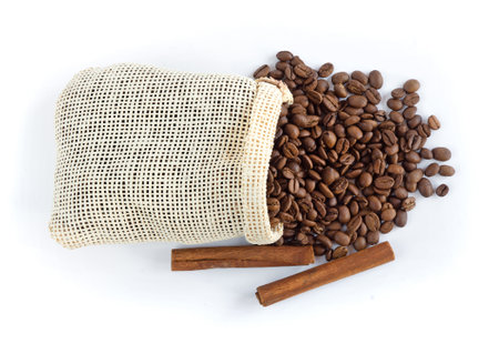 Coffee sack on white backgroundの写真素材