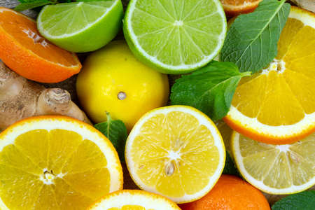 Close up of group of citric fruitsの写真素材