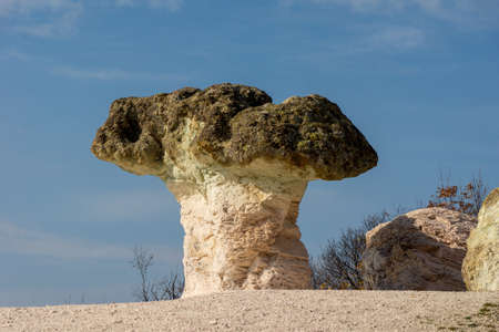 The natural phenomenon Stone mushrooms is located in Rhodopi mountain, Bulgariaの写真素材