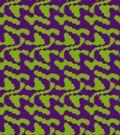Seamless Pattern with Wavy Microorganic Shapes in Green and Purpleのイラスト素材