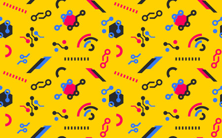 Seamless Pattern with Connectivity Icons on Yellow Backgroundのイラスト素材