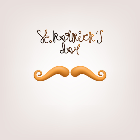 Happy St. Patrick's Day! Greeting card, flyer, invitation to a holiday or a party. Greeting inscription and red mustache on a light background. Vector illustration.のイラスト素材