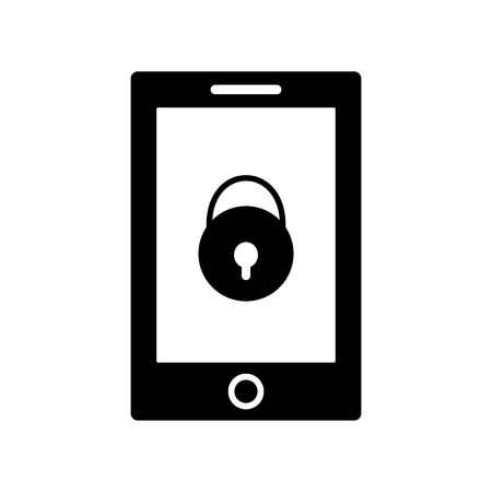 Flat linear design. Flat icon of a locked mobile device for applications and web sites. Vector illustration. Smartphone and closed lock.のイラスト素材