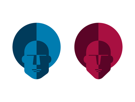 Flat linear design. Company logo, sign or signboard for public places, icon for apps and web sites. The head of a man. Man and woman.のイラスト素材